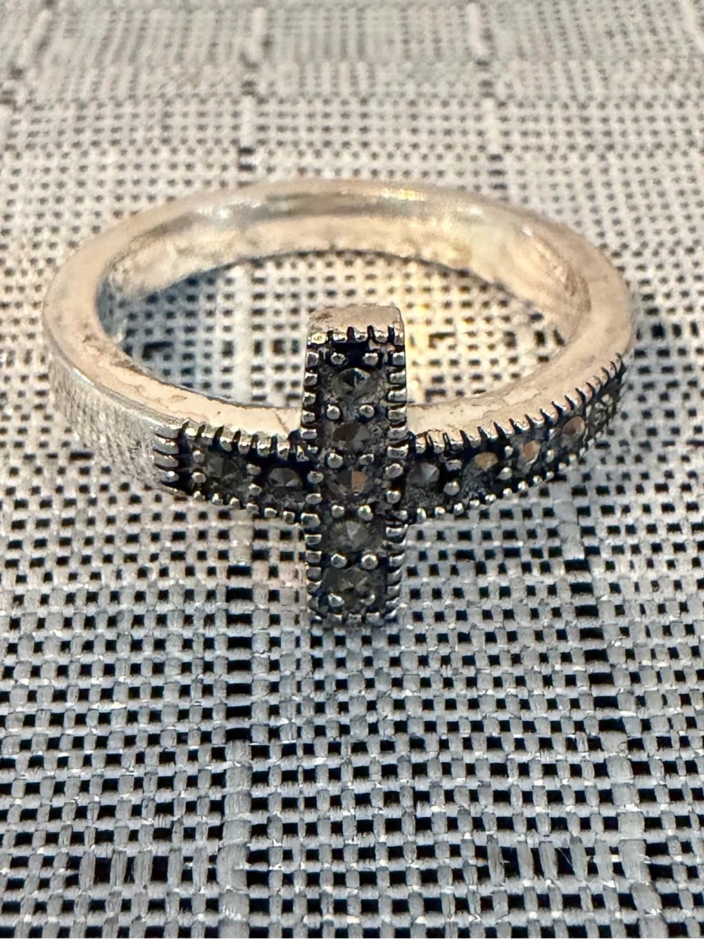 Sterling Silver Cross Ring with Marcasite Accent - Silver